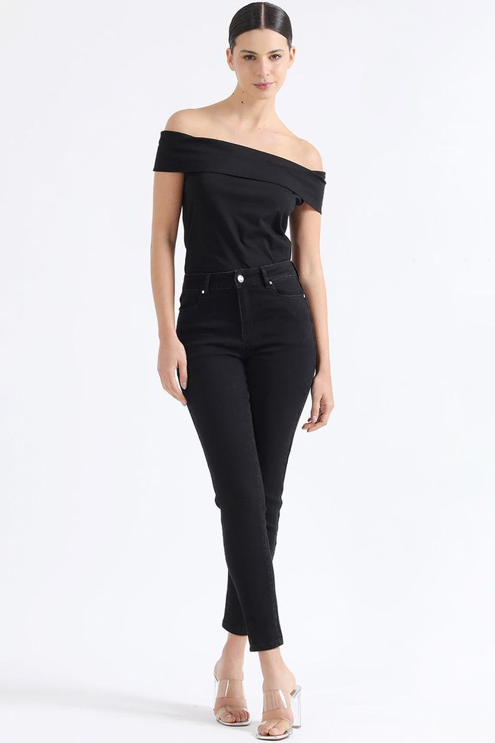 Jeans Color Skinny, Bordado, Tiro Medio, Negro Liola-5