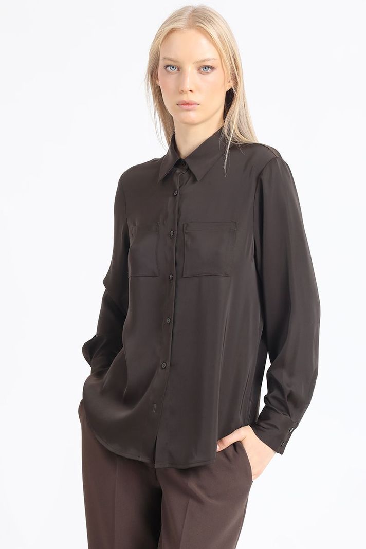 Blusa Basica Satin, Chocolate Liola-5