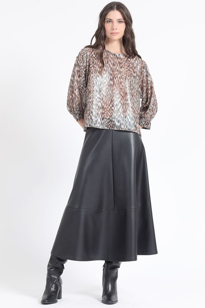 Blusa Gasa Folia Estampado Animal, Café Liola-1