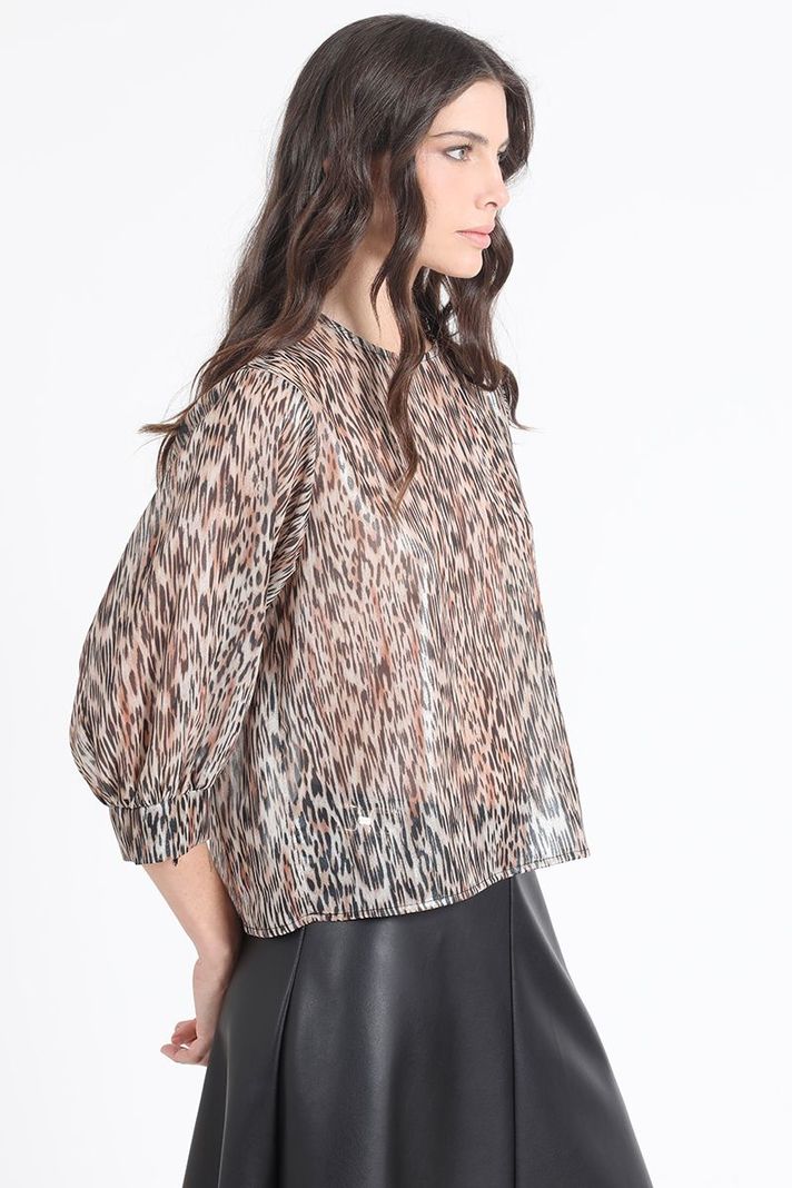 Blusa Gasa Folia Estampado Animal, Café Liola-2