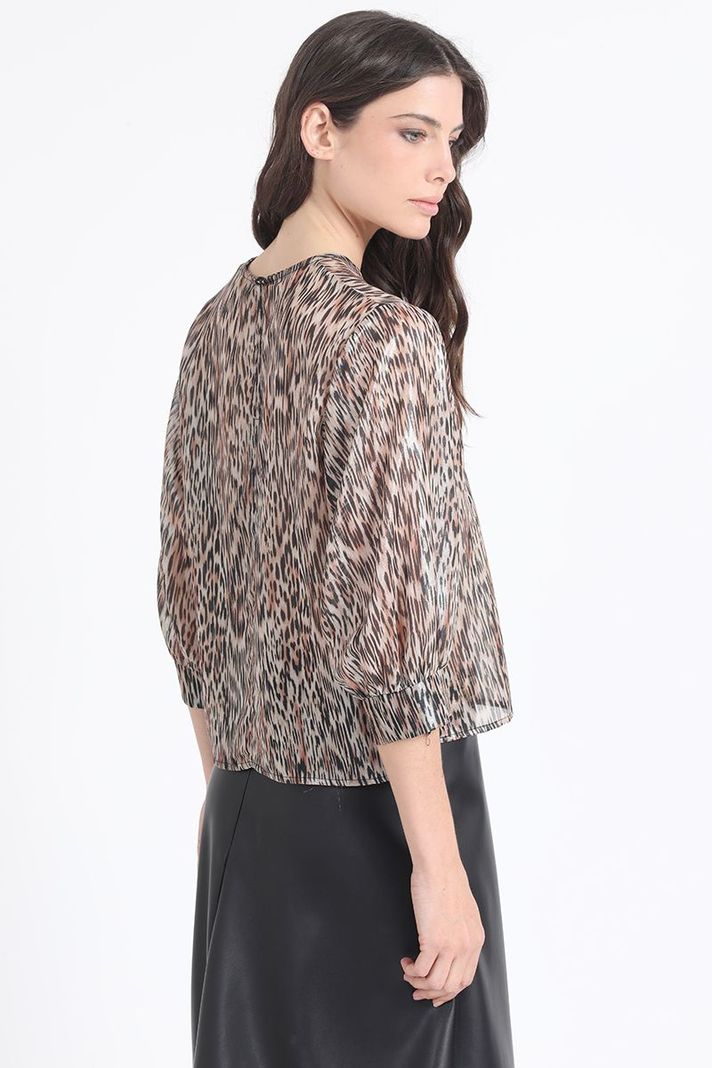 Blusa Gasa Folia Estampado Animal, Café Liola-3