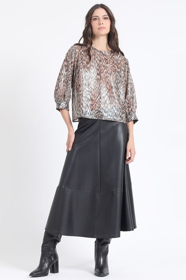 Blusa Gasa Folia Estampado Animal, Café Liola-4