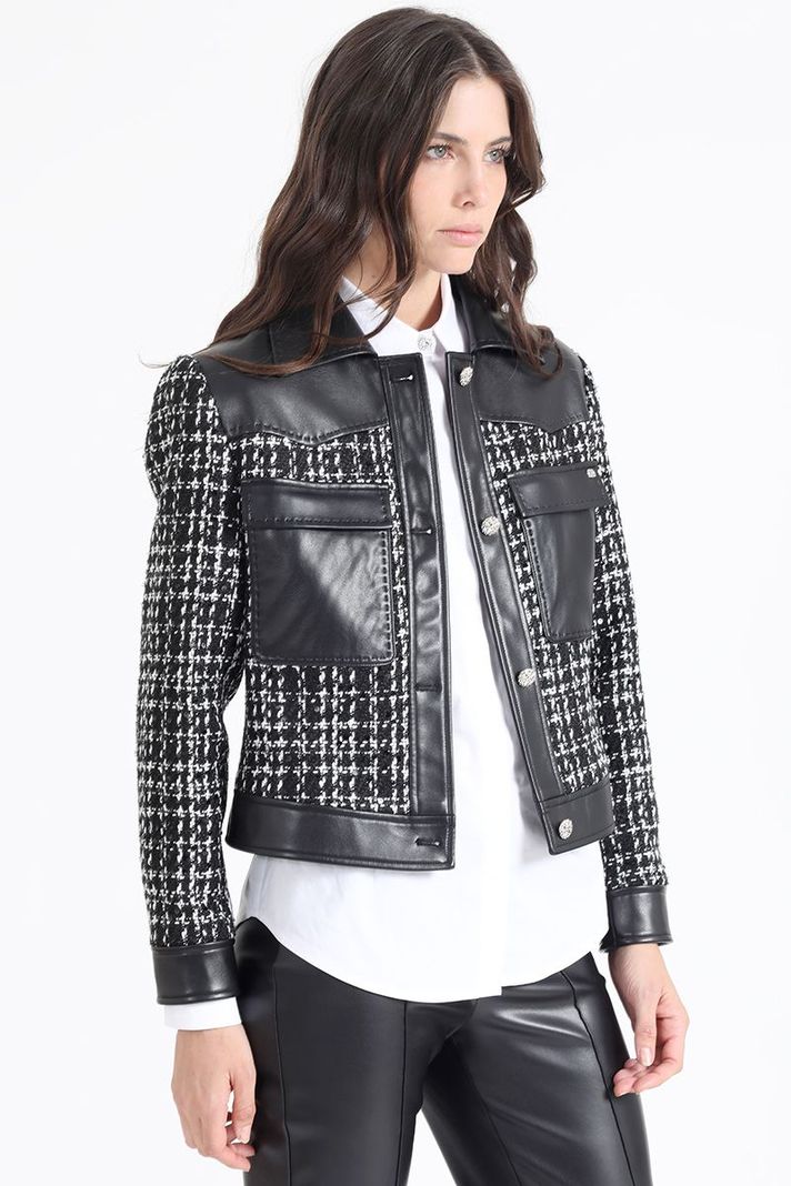 Chaqueta Efecto Cuero Y Tweed, Negro Liola-0