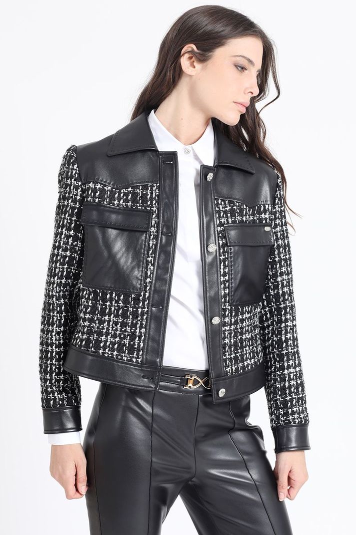 Chaqueta Efecto Cuero Y Tweed, Negro Liola-2