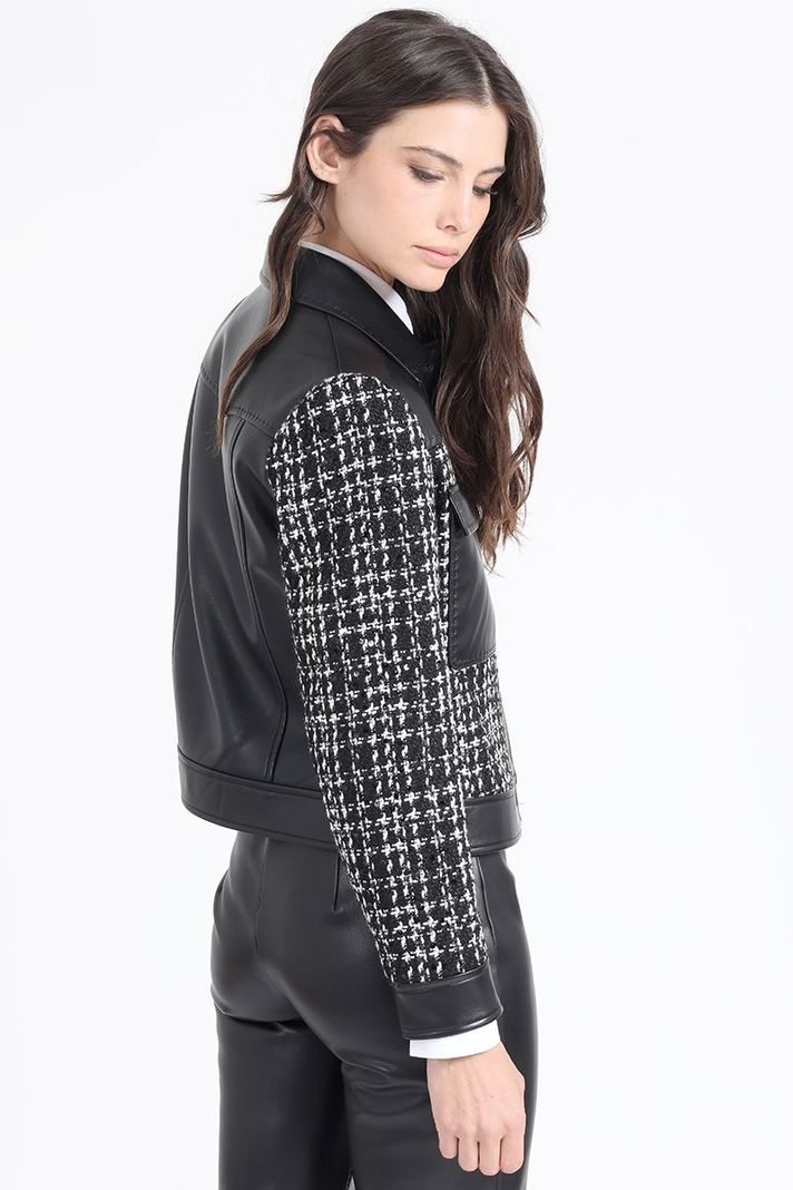 Chaqueta Efecto Cuero Y Tweed, Negro Liola-3