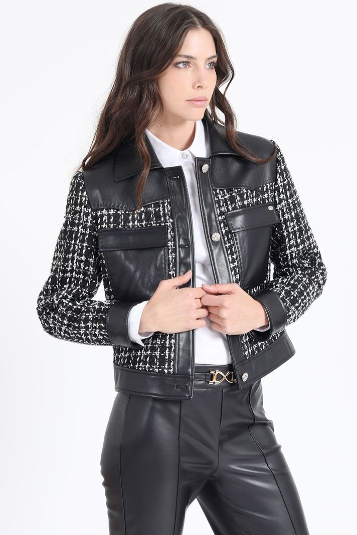Chaqueta Efecto Cuero Y Tweed, Negro Liola-4