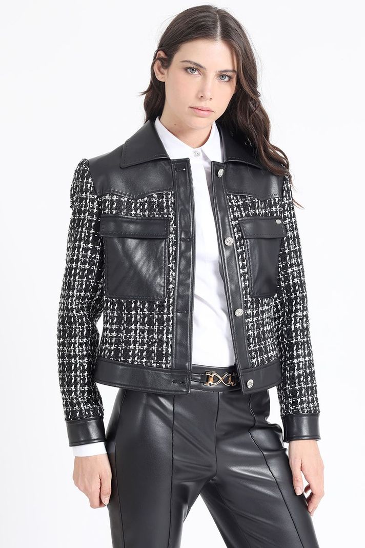 Chaqueta Efecto Cuero Y Tweed, Negro Liola-5