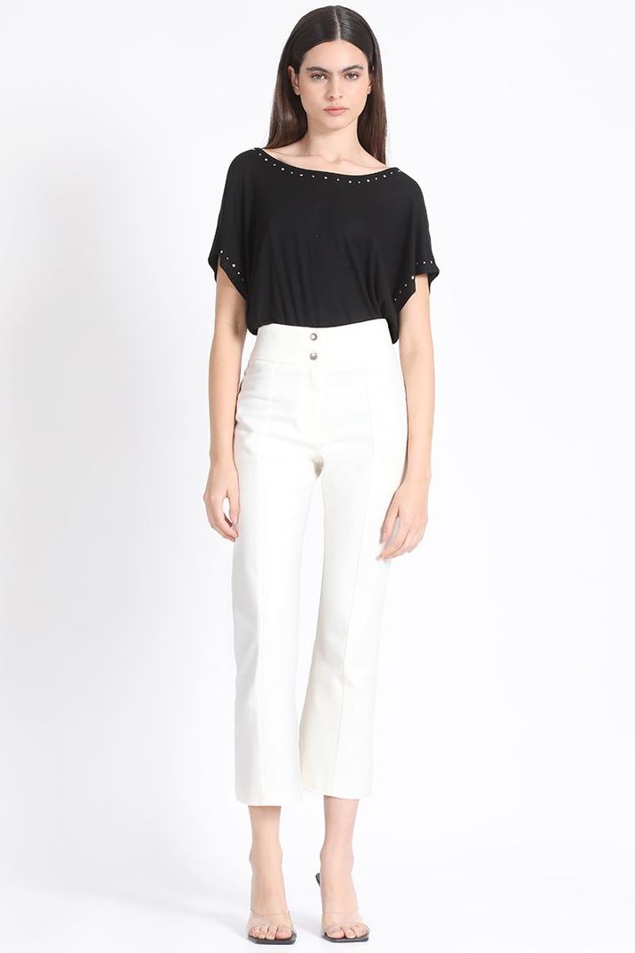Pantalon Crop Mini Flare Gabardina Falla Crudo Liola-2