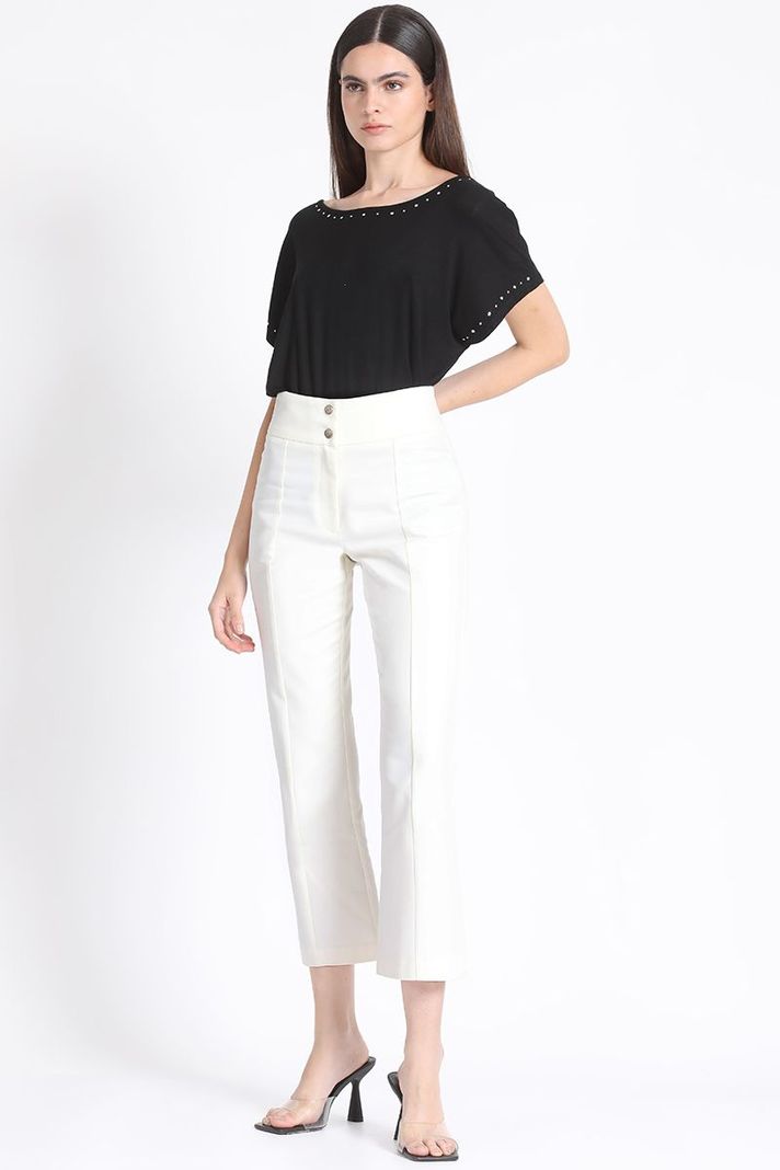 Pantalon Crop Mini Flare Gabardina Falla Crudo Liola-5