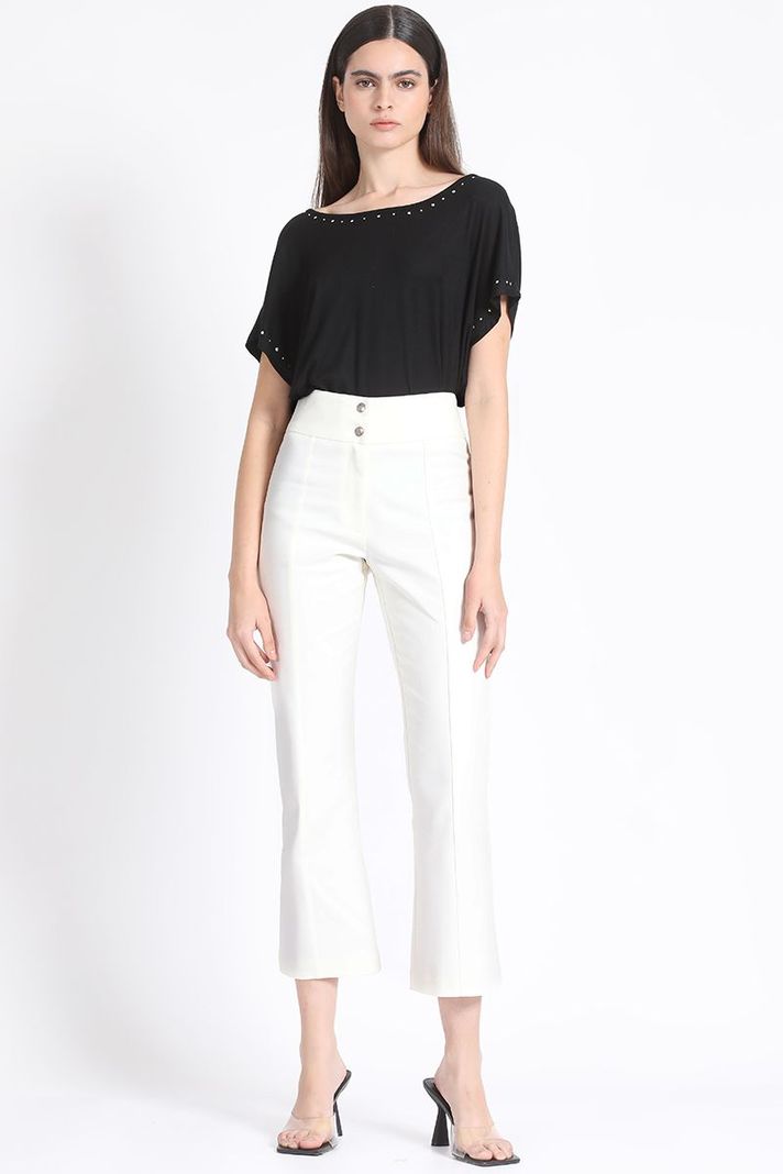 Pantalon Crop Mini Flare Gabardina Falla Crudo Liola-6
