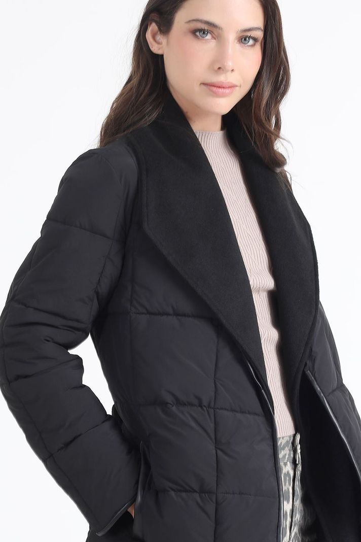 Parka Efecto Cuero Mix Muflon, Negro Liola-3