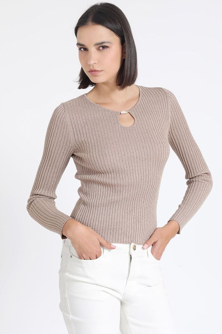 Sweater Tejido Punto Con Hilo Metalizado, Beige Liola-0
