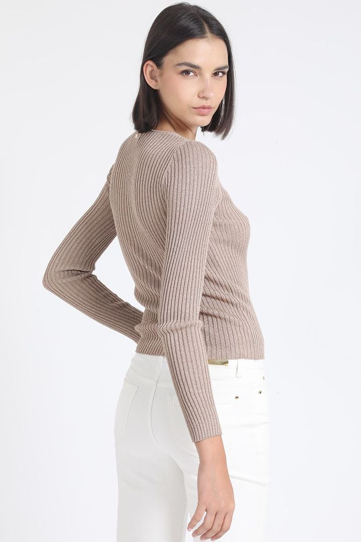Sweater Tejido Punto Con Hilo Metalizado, Beige Liola-2