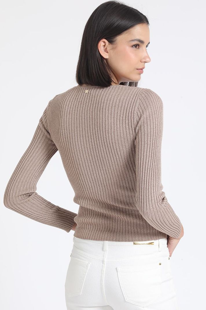 Sweater Tejido Punto Con Hilo Metalizado, Beige Liola-3
