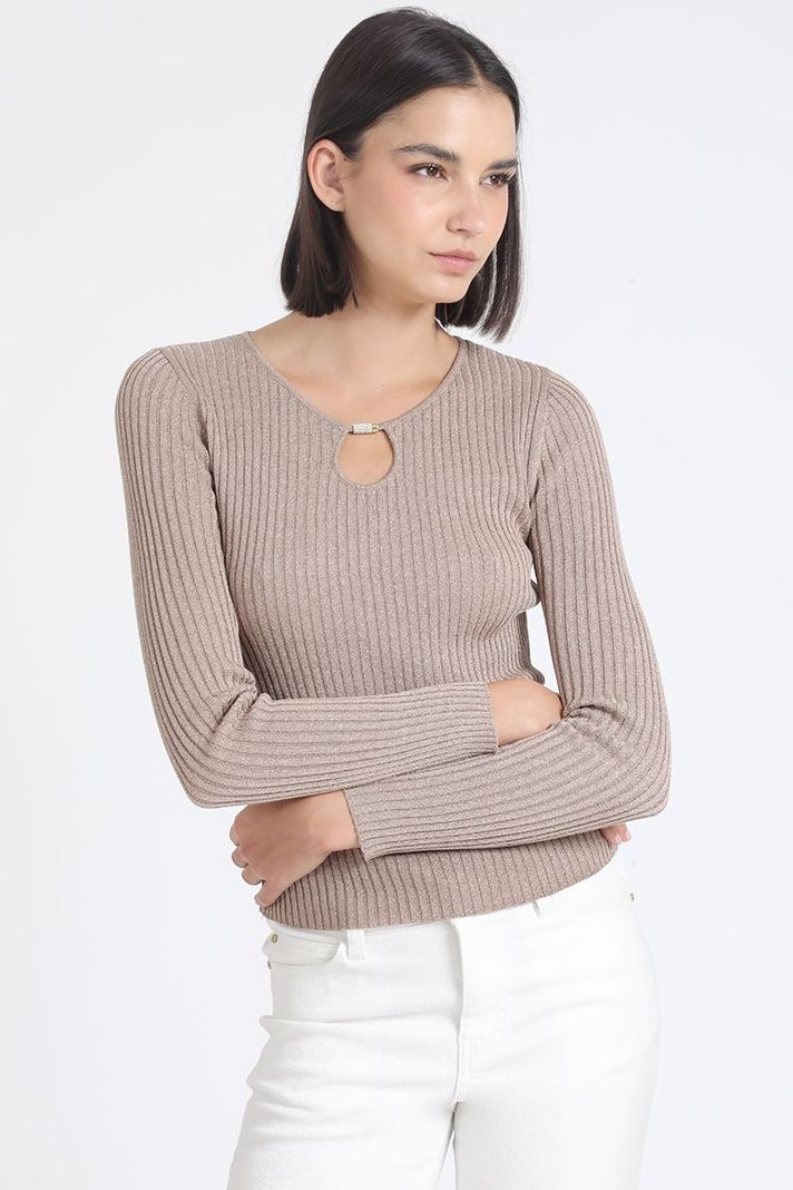 Sweater Tejido Punto Con Hilo Metalizado, Beige Liola-5
