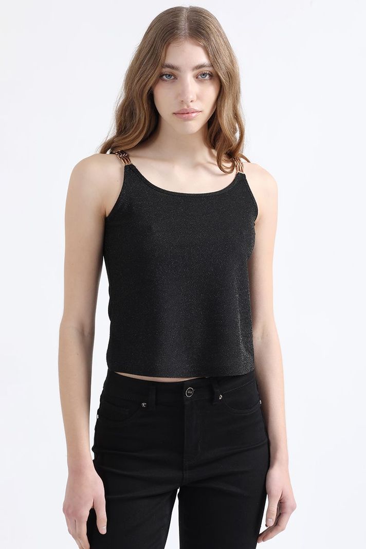 Top Lurex, Herraje De Metal En Hombros, Negro Liola-0