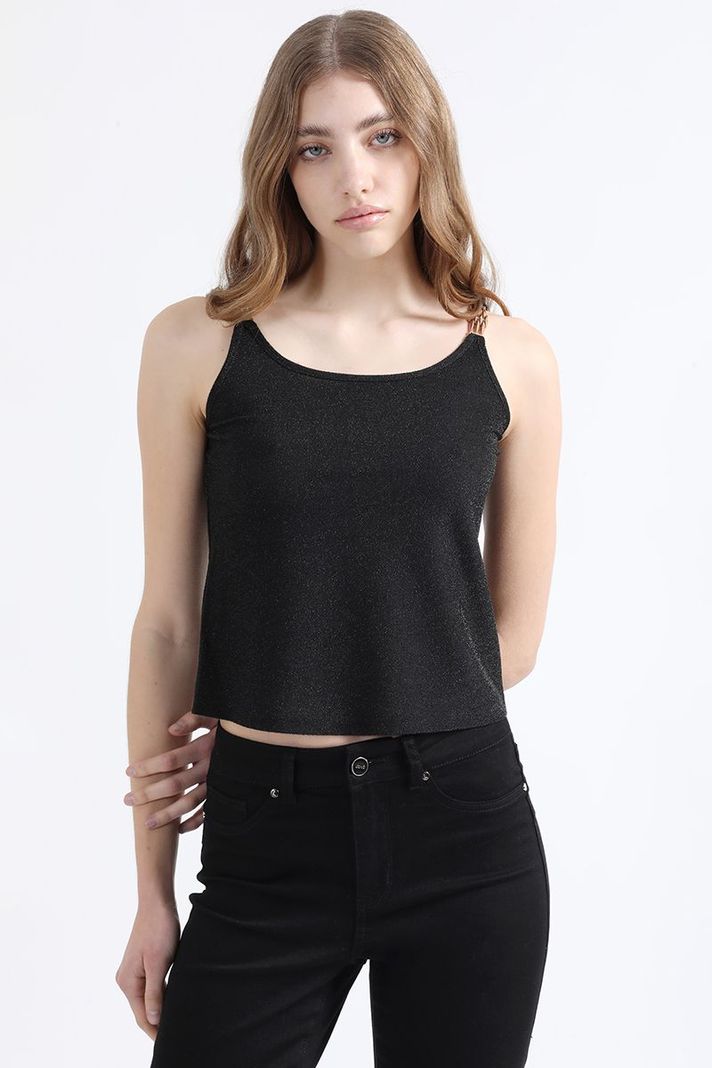 Top Lurex, Herraje De Metal En Hombros, Negro Liola-2
