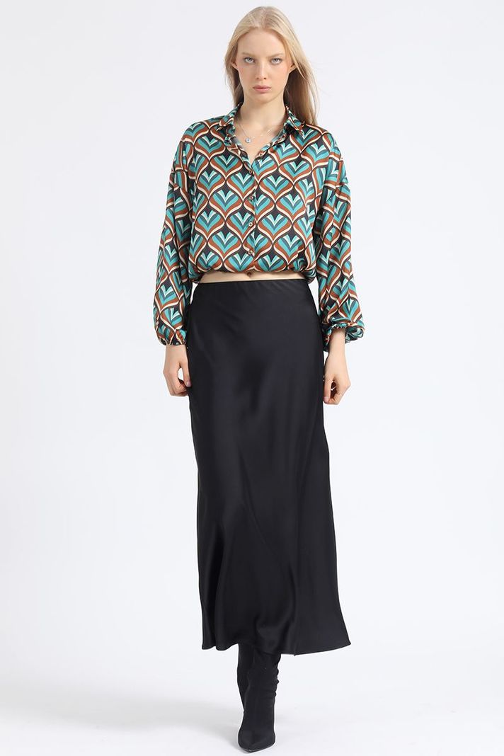 Blusa Crop Satin Estampado Retro, Café Liola-1