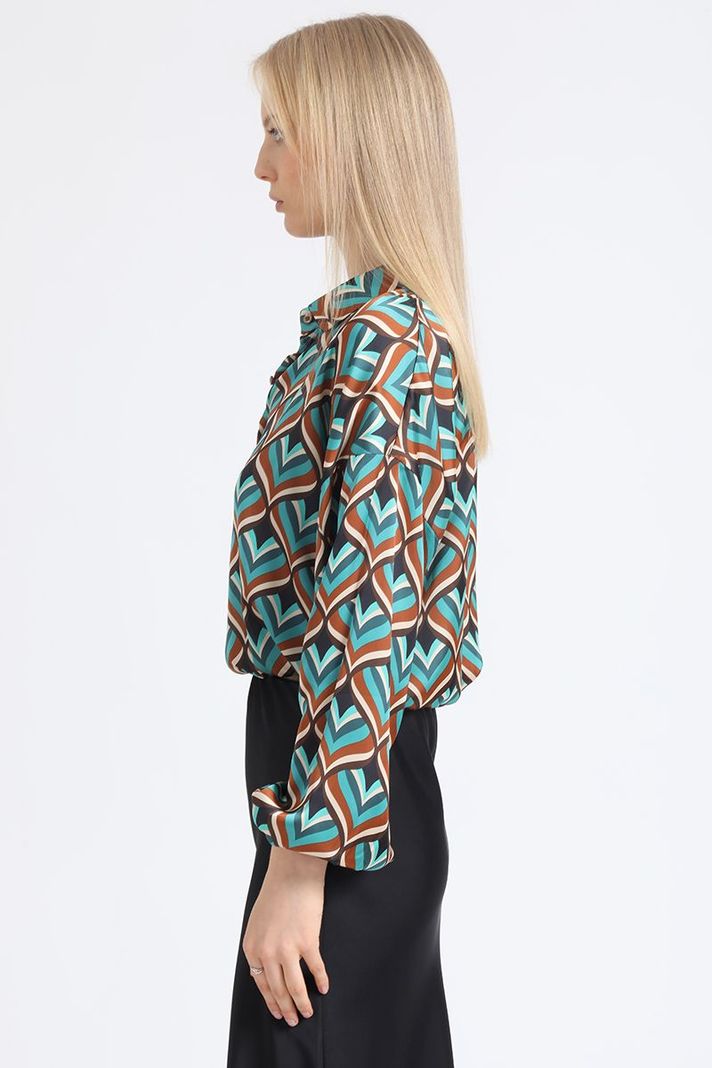Blusa Crop Satin Estampado Retro, Café Liola-2