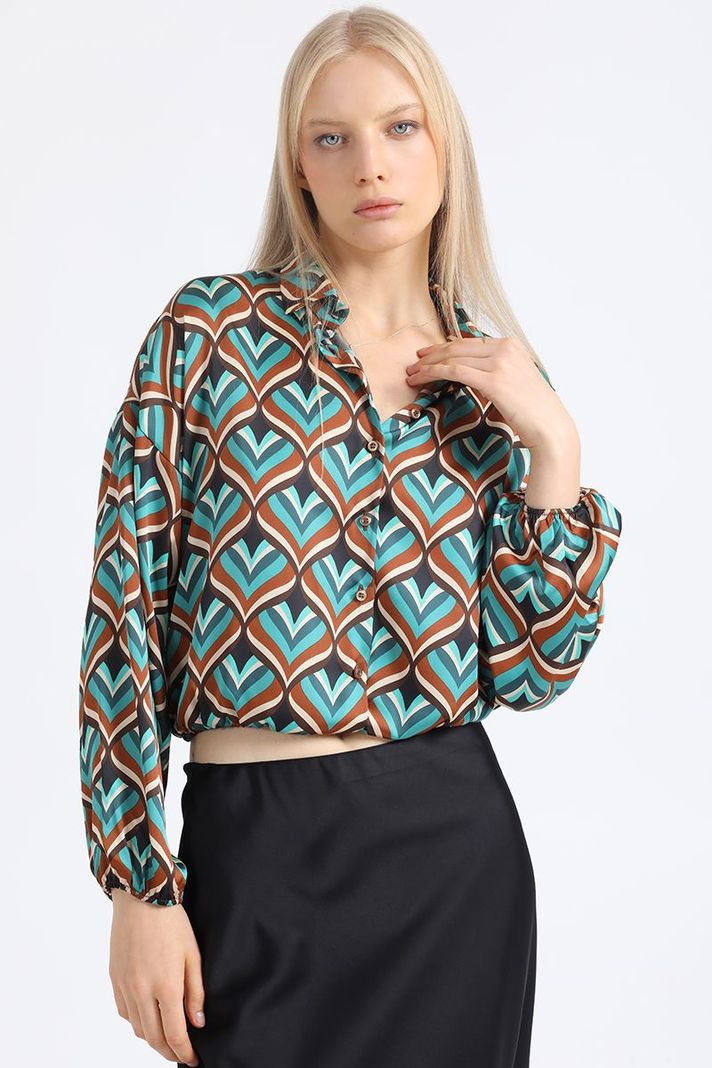 Blusa Crop Satin Estampado Retro, Café Liola-3