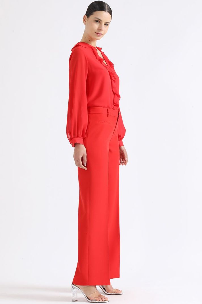 Pantalon Ancho, Tiro Medio, Boton Joya, Rojo Liola-1