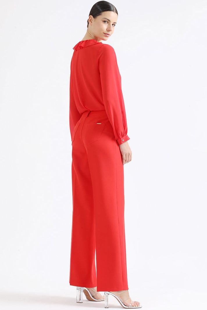 Pantalon Ancho, Tiro Medio, Boton Joya, Rojo Liola-2