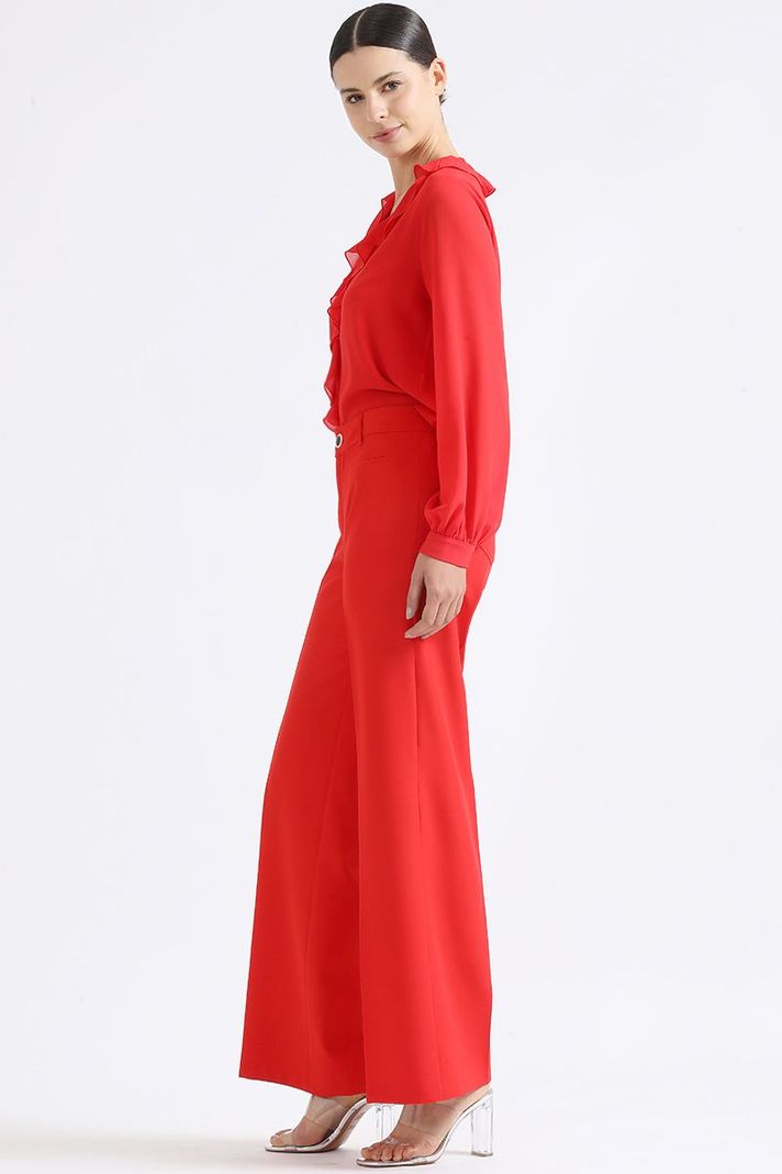 Pantalon Ancho, Tiro Medio, Boton Joya, Rojo Liola-4