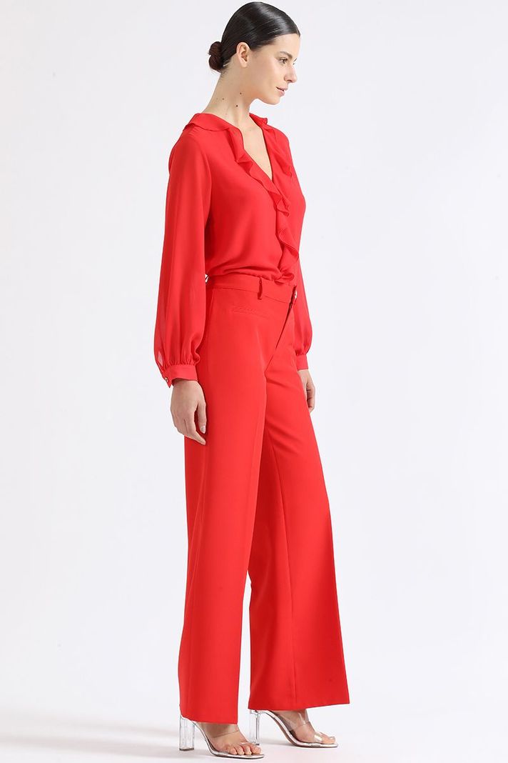 Pantalon Ancho, Tiro Medio, Boton Joya, Rojo Liola-5