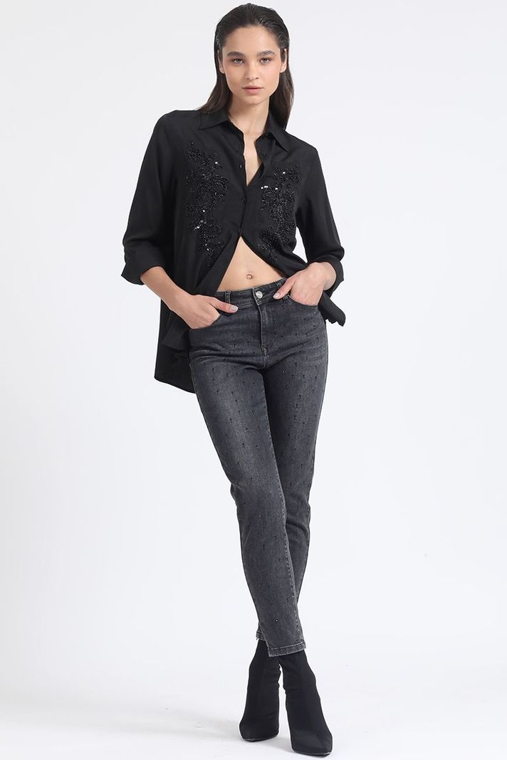Jeans Skinny Push -Up Brillos, Tiro Medio, Grafito Liola-0