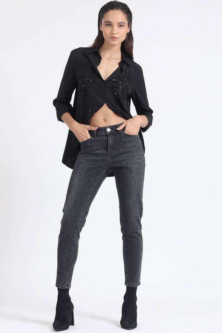Jeans Skinny Push -Up Brillos, Tiro Medio, Grafito Liola-1