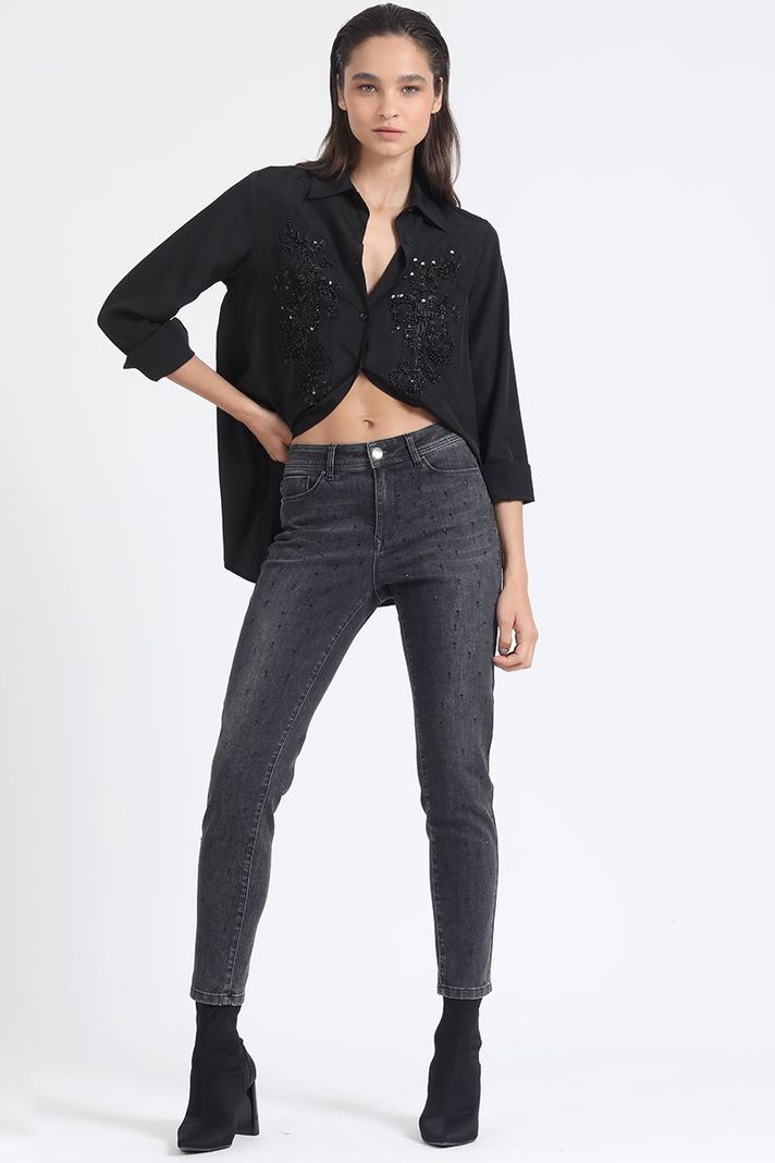 Jeans Skinny Push -Up Brillos, Tiro Medio, Grafito Liola-3