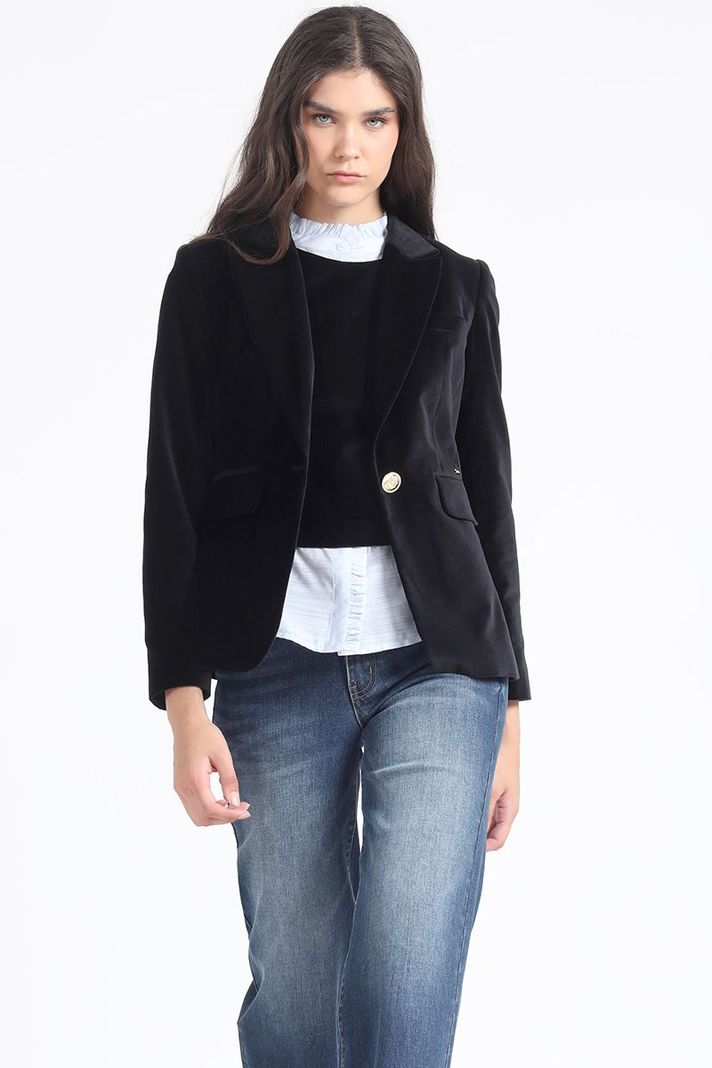 Blazer Entallado Terciopelo, Negro Liola-0