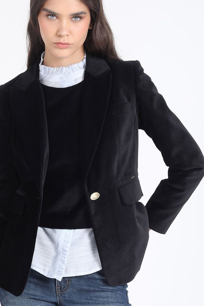 Blazer Entallado Terciopelo, Negro Liola-1