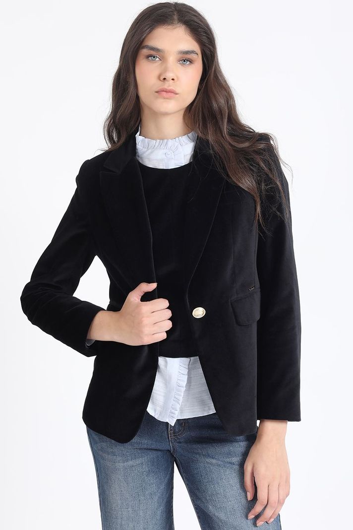Blazer Entallado Terciopelo, Negro Liola-3