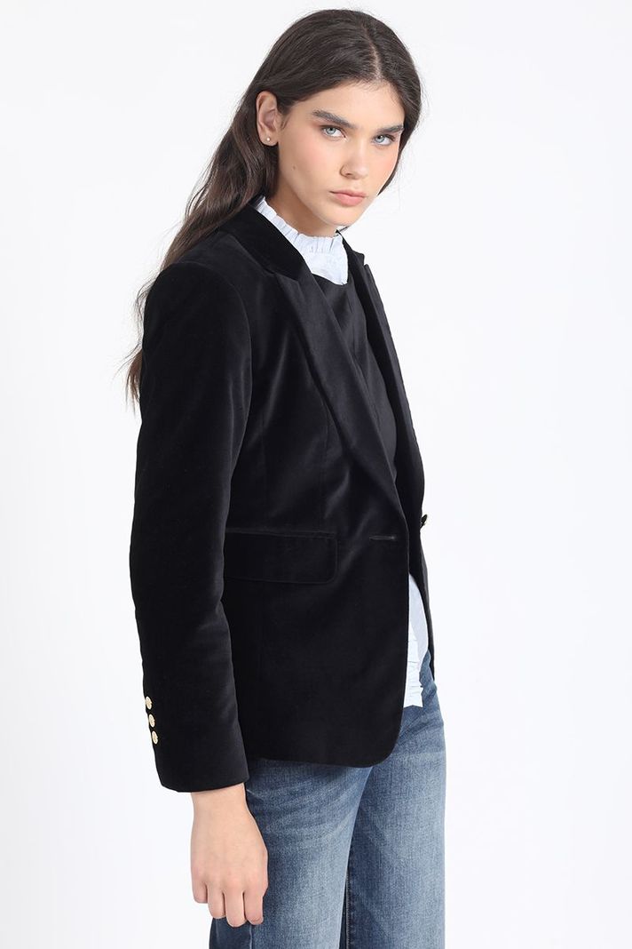 Blazer Entallado Terciopelo, Negro Liola-4