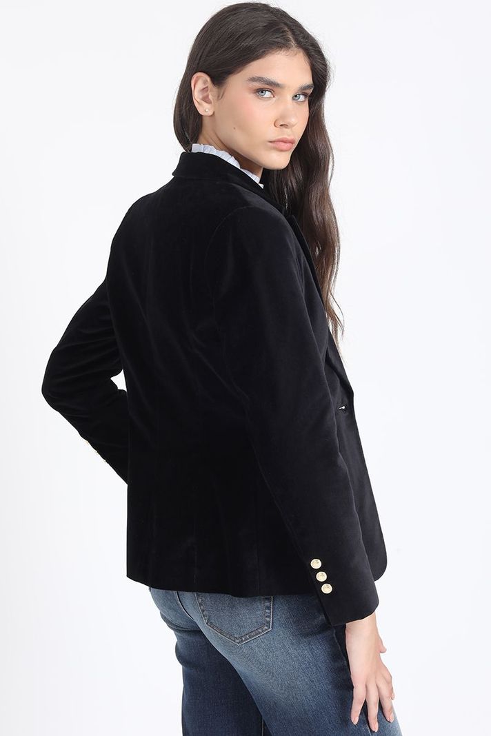 Blazer Entallado Terciopelo, Negro Liola-5