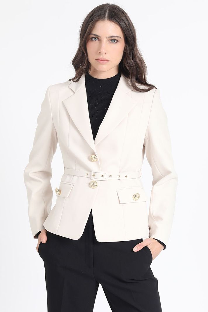 Blazer Entallado Con Cinturon, Crudo Liola-5