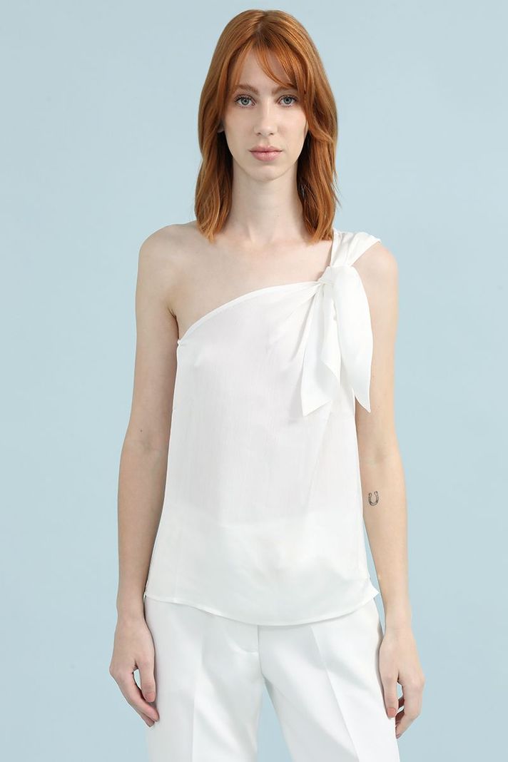Top Satin  Asimetrico, Anudado En Hombro, Crudo Liola-2