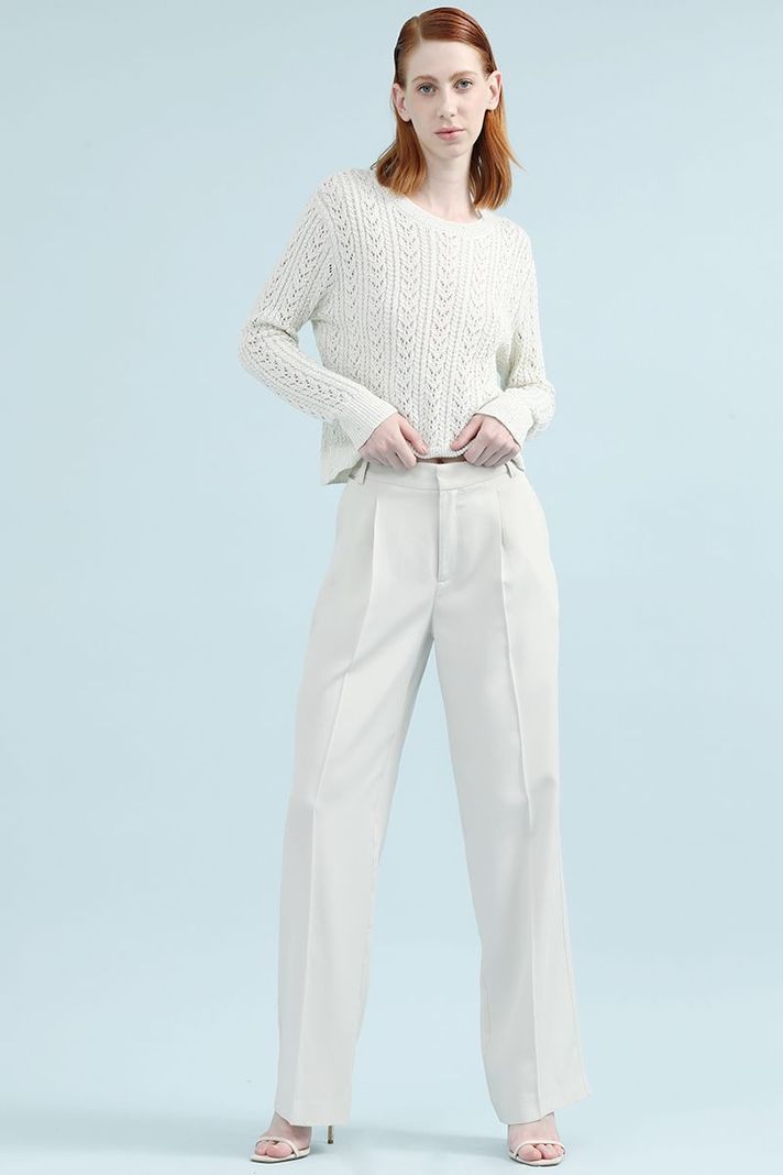 Pantalon Recto Tiro Alto Con Pinza, Crudo Liola-0