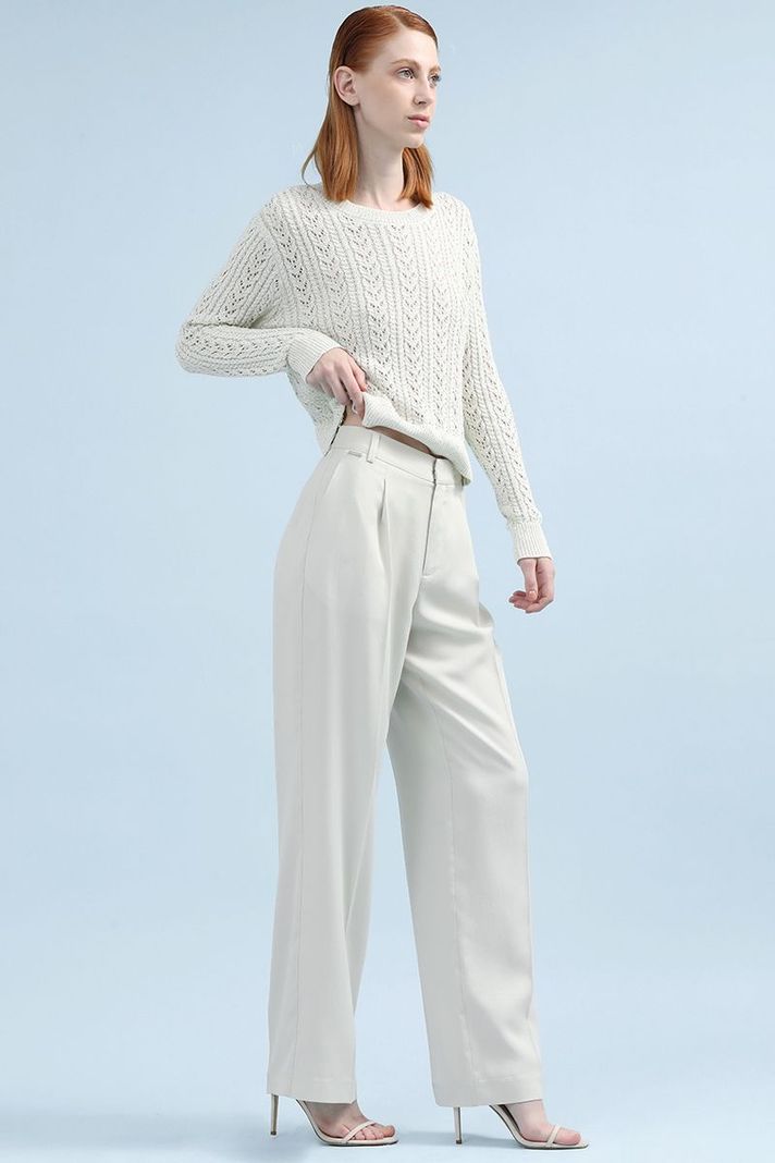 Pantalon Recto Tiro Alto Con Pinza, Crudo Liola-1