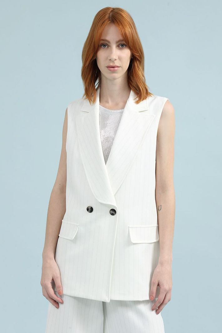 Blazer Cruzado Sin Mangas, Rayas Lurex, Crudo Liola-0