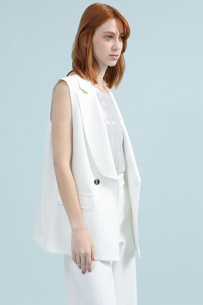 Blazer Cruzado Sin Mangas, Rayas Lurex, Crudo Liola-2