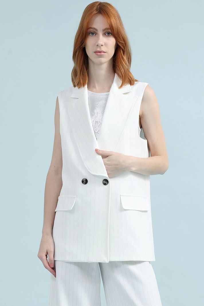Blazer Cruzado Sin Mangas, Rayas Lurex, Crudo Liola-3