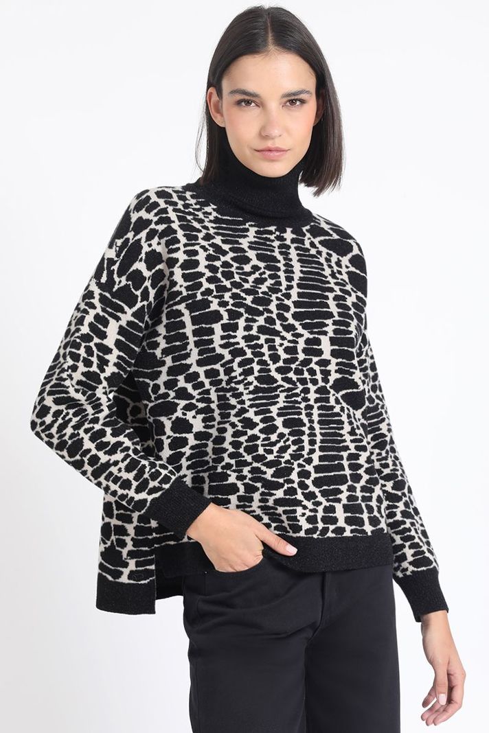 Sweater Tejido Punto Animal Print, Negro Liola-0