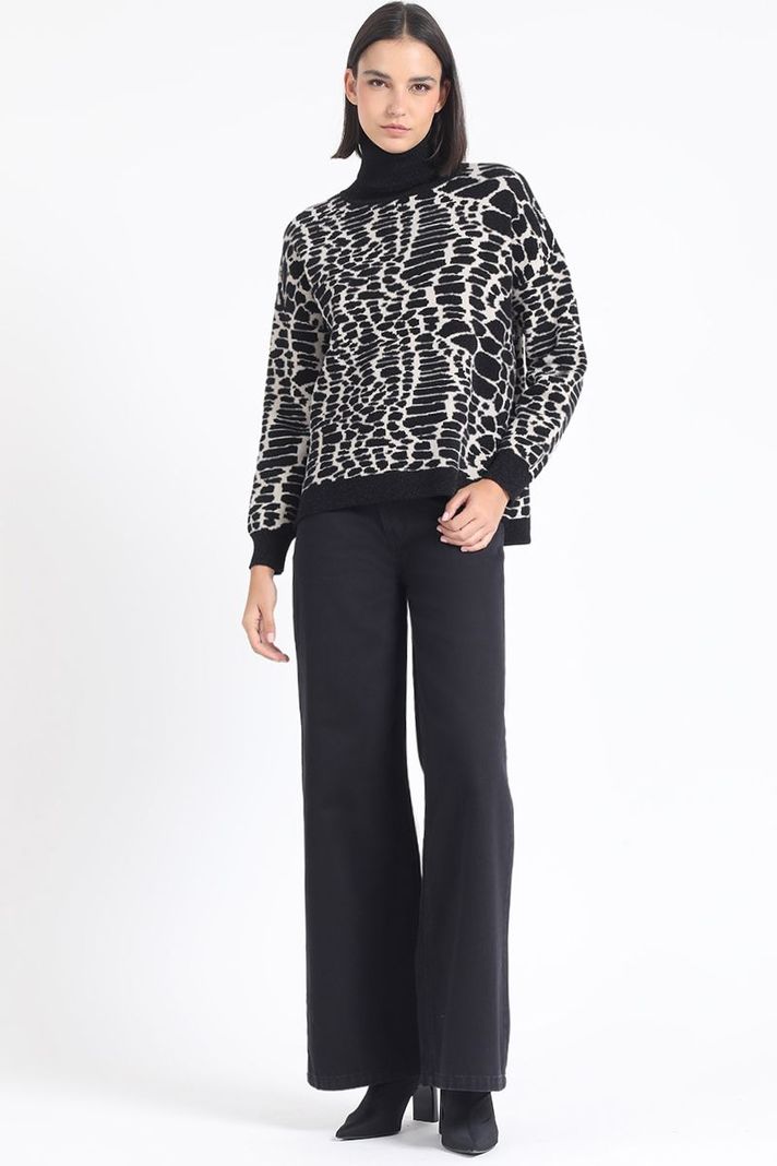 Sweater Tejido Punto Animal Print, Negro Liola-1