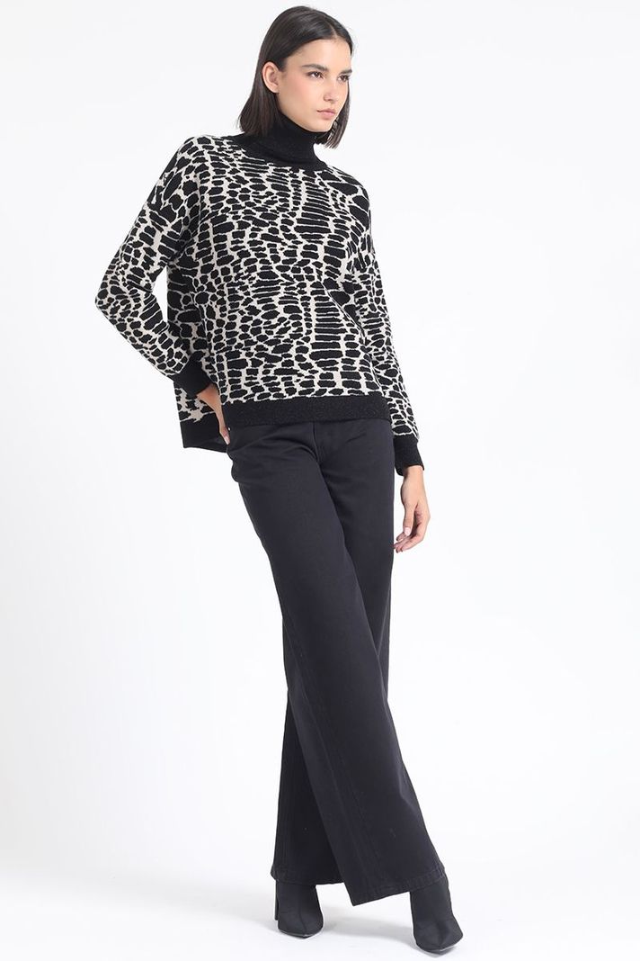 Sweater Tejido Punto Animal Print, Negro Liola-2