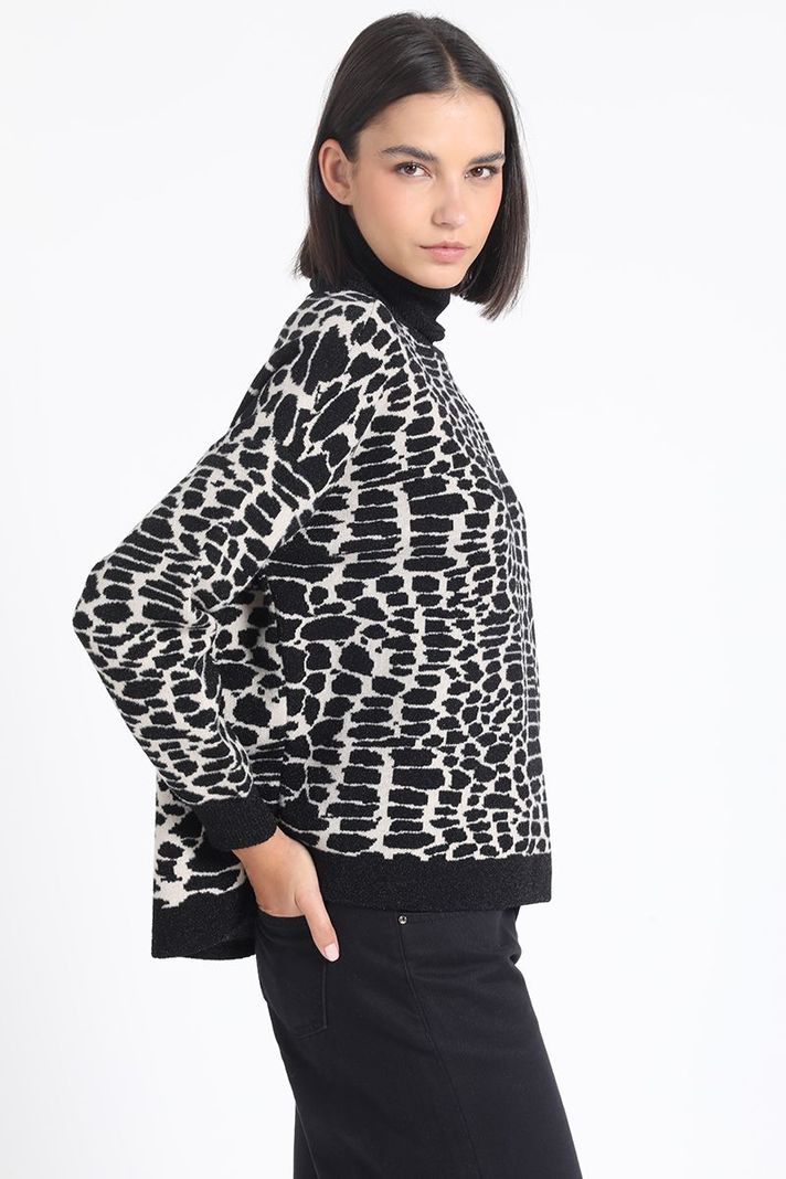 Sweater Tejido Punto Animal Print, Negro Liola-3