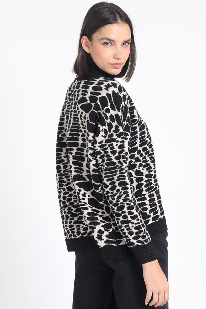 Sweater Tejido Punto Animal Print, Negro Liola-4