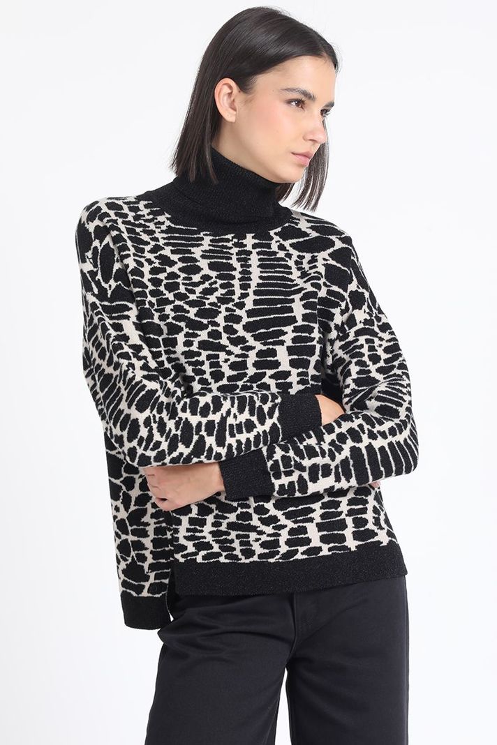 Sweater Tejido Punto Animal Print, Negro Liola-5