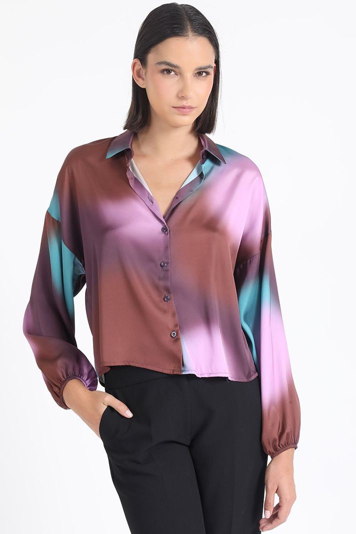 Blusa Satin Estampado Manchas, Rosa Liola-0
